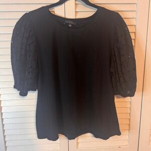 ELOQUII Plus Size Womens Black Eyelet Puff Sleeve Top SZ‎ 18/20
